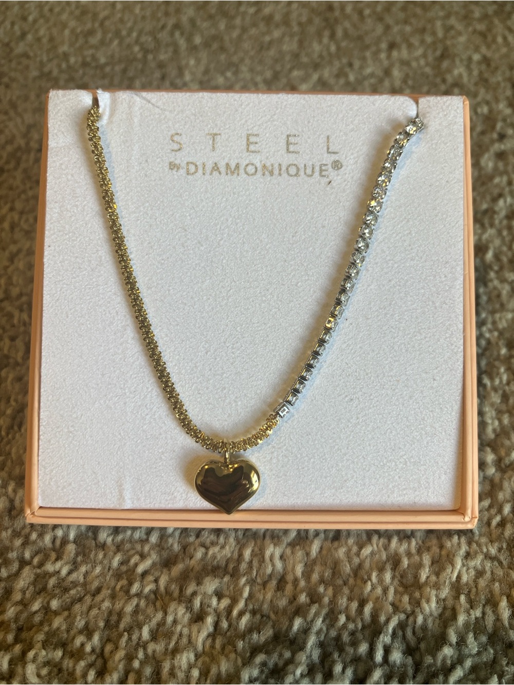 STEEL BY DIAMONIQUE TWO TONED HEART NECKLACE